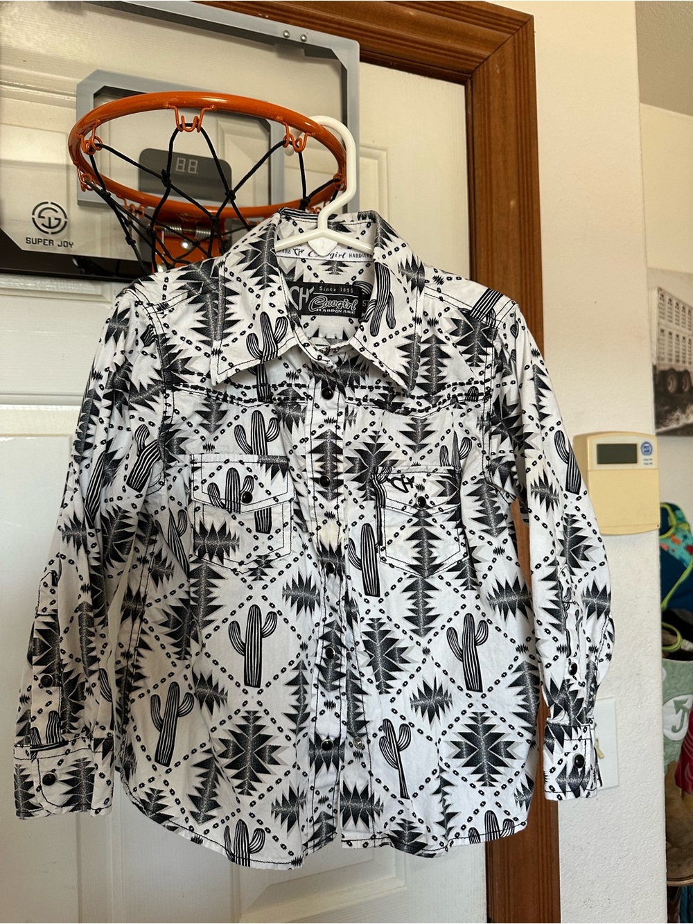 Cactus Print Button-Down Shirt for Kids - Black & White